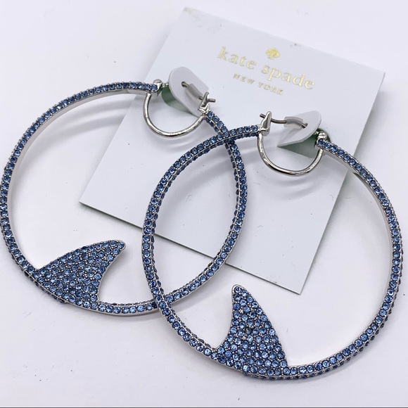 Kate Spade California Dreaming Blue Shark Hoop Earrings NWT